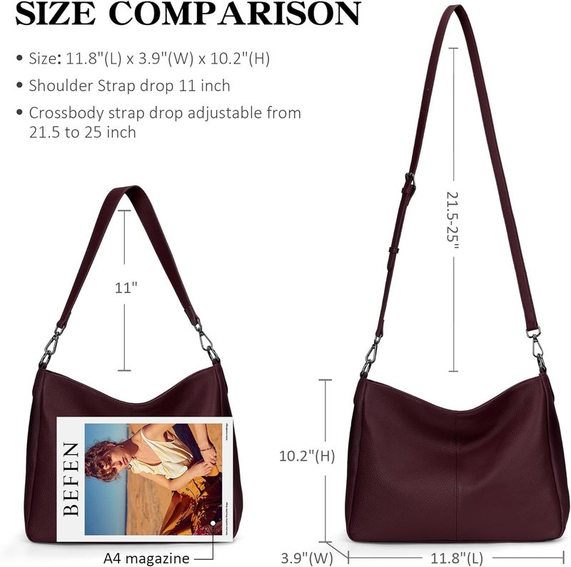 befen Genuine Leather Hobo Bags Purses for Women, Women's Shoulder bag Handbags Crossbody Bag with 2 Shoulder Straps - Image 4